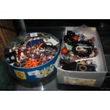 A large collection of costume jewellery and accessories, etc, in two boxes