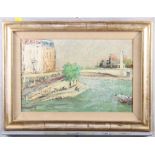 Jean Vinay: Impressionist oil on canvas, view of the river Seine Pont de la Tournelle, 10" x 15", in