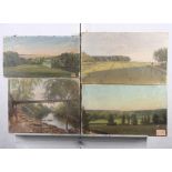 Four Russian oil paintings, landscape subjects, 8" x 13" approx, unframed