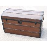 A slatted dome top cabin trunk, 40" wide