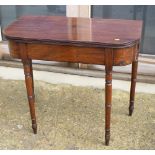 A Georgian mahogany fold-over top tea table, on faux bamboo turned supports, 33 1/2" wide