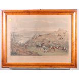 Two 19th Century colour prints, sporting scenes, in maple frames, and six other 19th Century