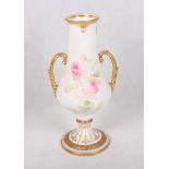 A Royal Doulton rose decorated two-handled vase by P Crumock, 10" high (some restorations)