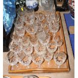 A collection of assorted drinking glasses including a part set of Richardson table glasses