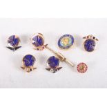 Five 10ct gold, enamel and jewel set Air France lapel badges and two others