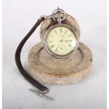 A silver cased open faced pocket watch with white enamel dial and subsidiary seconds dial marked