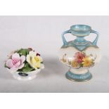 A Royal Worcester floral decorated two-handled vase, two "Derby Posies" trinket dishes and seven