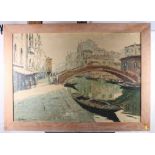 An Impressionist oil on canvas, Venetian canal scene, 26" x 38", in limed oak frame