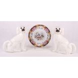 A pair of 19th Century Staffordshire dogs with glass eyes, 10" high, and a "Japo" Imari pattern