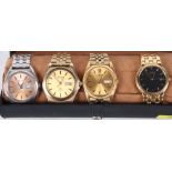 Four gentleman's Seiko Quartz wristwatches with metal cases and bracelets