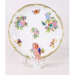 A Herend floral decorated dish, 11" dia, and a Herend porcelain owl, 5 1/4" high