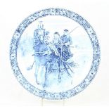 A 20th Century Delft charger with sledge in winter scene, 15" dia, and a pair of 19th Century