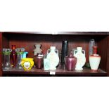 A collection of assorted Victorian coloured glass vases