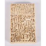 A 19th Century Canton ivory card case carved numerous figures in landscape (cover restored) and a