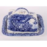 A Willow pattern part teaset, a similar butter dish, three pieces of Spode Italian and other blue