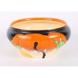 A Bizarre by Clarice Cliff Newport Pottery shallow bowl decorated in the woodland pattern, 5" dia