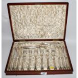 A set of six Victorian silver handled fish knives and forks with matching servers, Sheffield 1881,