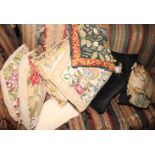 Ten needlepoint tapestry embroidered cushions, floral and fruit designs, and a similar needlepoint