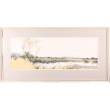 Edward Wesson RI RBA RSMA: watercolours, "Near Pevensey Bay", ex Gordon Gallery Wimbledon, 9 1/2"