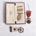 A Masonic silver gilt Royal Arch Companion breast jewel, in case, and two Masonic steward's badges