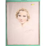 D M Harris: pastels portrait, an unknown woman circa 1920s, 22" x 17", in painted frame, and a