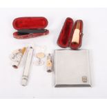 A silver engine turned cigarette case, 3.8oz troy approx, a pair of silver and rolled gold