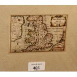 Pierer van der Keere: a 17th Century coloured map of England, 3" x 5", and three small frames