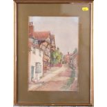 D J Isaac 1914: watercolours, "Mermaid Street, Rye", 11 1/2" x 8", and a companion watercolour,