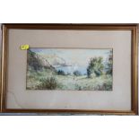 Arthur Willett: watercolours, South Coast scene with figure, 5 3/4" x 11 1/2", in gilt strip frame