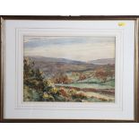 J Hickson: watercolours, landscape with cattle, 10" x 14", in wash line mount and gilt frame