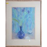 A modern pastel study, still life with vase of flowers, 16" x 11", in strip frame, and a