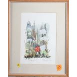 Robin Wood: watercolour sketch, fly agaric and other plants, 13" x 9", in strip frame, and another