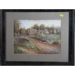 F E Cane: watercolours, "Bourton on the Water Gloucestershire", 10" x 13 1/2", in ebonised frame