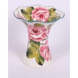 A Wemyss ware waisted flared vase with rose decoration, 6 1/4" high (minor rim chips)