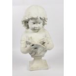 After Nicolas Lecorney: a 19th Century French bisque porcelain bust of a young girl, stamped "EB",