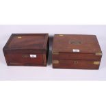 A 19th Century rosewood and brass mounted workbox with part fitted interior, 12" wide, and a similar