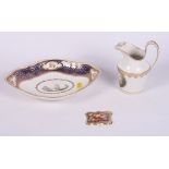 A late 18th Century Derby lozenge-shaped dish with landscape panel by Zachariah Boreman, blue and