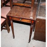 A 19th Century mahogany Pembroke table, fitted end drawer, on ring turned supports, 39" wide