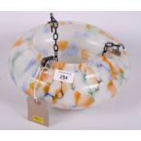 A 1920s mottled glass ceiling light bowl, 16" dia, and a smaller similar, 11" dia