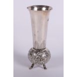 A 19th Century Chinese export silver trumpet-shaped posy vase with cast bamboo decoration by Wang