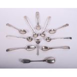 Four silver condiment spoons with twisted handles and various other condiment spoons, etc, 4oz