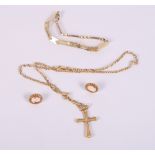 An Italian 18ct gold curb link necklace with crucifix pendant, 9.4g, a pair of 9ct gold cameo