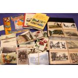 A collection of postcards in an album and a number of related reference books, various