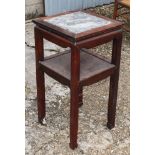 A 19th Century Chinese hardwood and marble inset two-tier occasional table, on shaped supports,