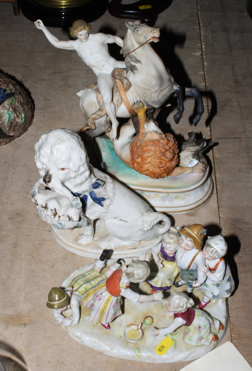 A continental porcelain group of children playing 'blind man's buff', 5" high, a continental - Image 3 of 3