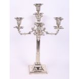 A silver plated Adam design five-light candelabrum