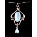A Charles Horner silver and enamelled pendant on fine chain, marks Chester 1910