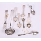 A selection of silver flatware, 4.1oz troy approx, and a white metal sifter spoon