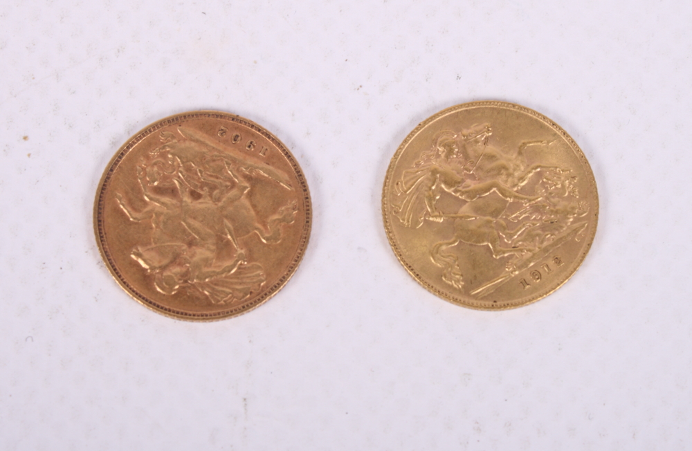 Two gold half sovereigns, dated 1902 and 1912