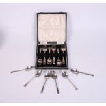 A set of six Georgian bright cut silver teaspoons and a set of six silver coffee spoons, 3.6oz